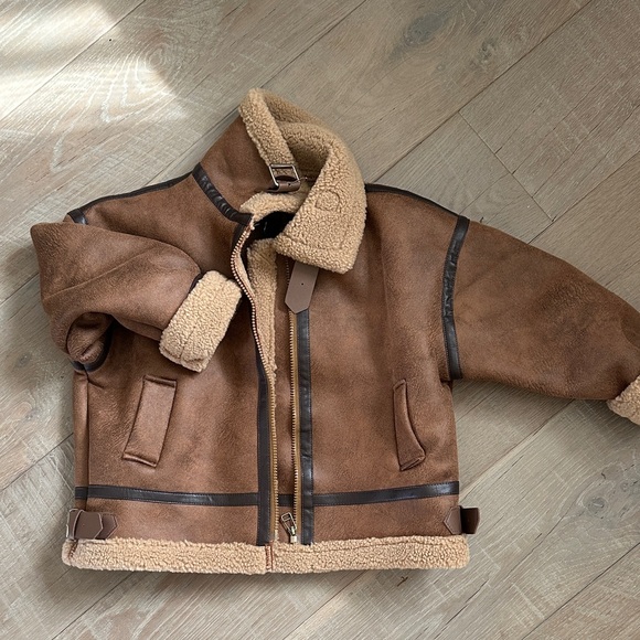 Other - Brown Shearling Aviator Jacket - Faux Suede Bomber